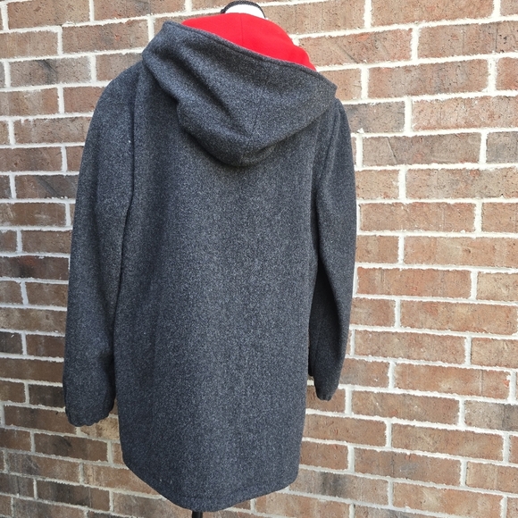 Vintage Gray Hooded Wool Coat with Red Interior Trim - Picture 6 of 16